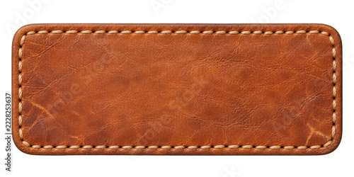Blank cognac leather patch label with stitched border
