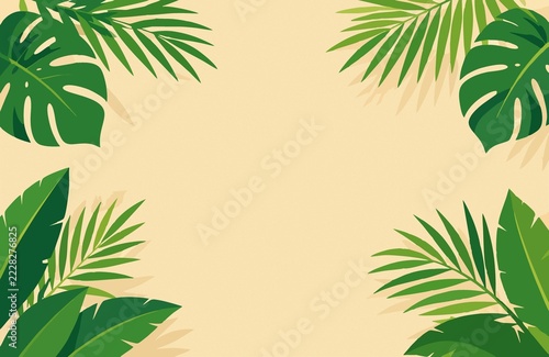 Collection of tropical leaves elements, foliage plant in blue color design with copy space background, wallpaper illustration in green and noisy grainy theme.