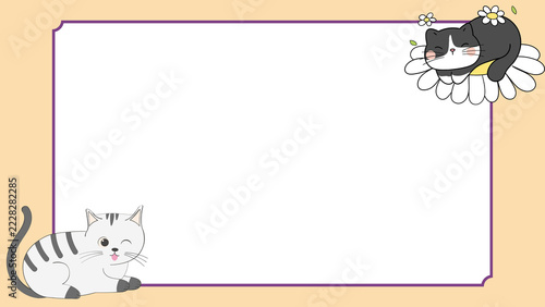 Fotografie Adorable cartoon cats, one winking playfully and another sleeping on a daisy, fr