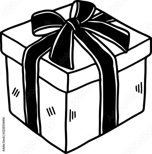 black and white illustration of Christmas gift boxes