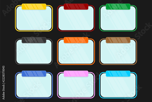 Colorful Game UI Card Frame Button Set Blank Glossy Text Box Header Tab Mobile App Dialog Window Navigation Menu Layout