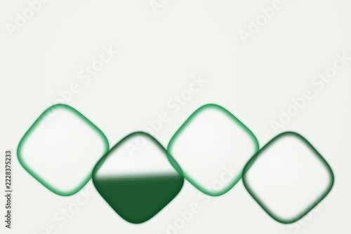 Four rounded square shapes with green gradient outlines arranged in a row on a plain white background, one shape filled with dark green