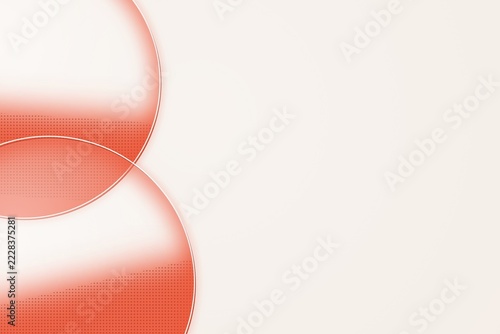 Two overlapping circles with a coral orange gradient, halftone dot texture, and soft white glow on a light cream background