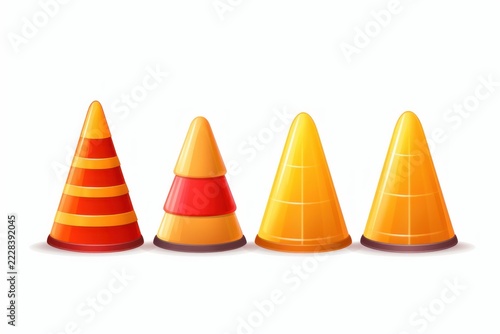 Traffic cones standing in a row, representing warning and obstacle