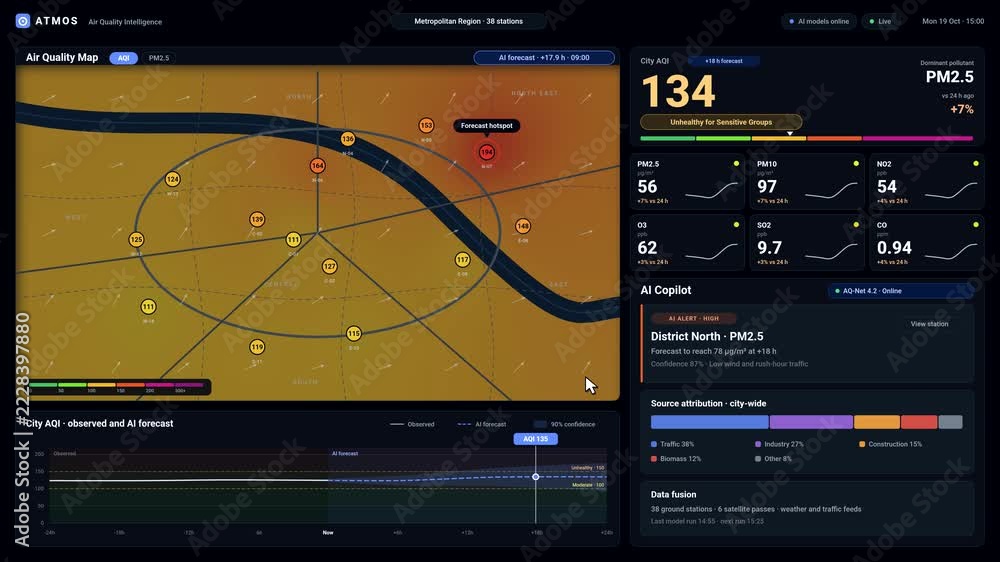 AI Air Quality Map Dashboard UI Animation Stock Video | Adobe Stock