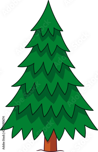 Stylized Hand-Drawn Evergreen Pine Tree Illustration