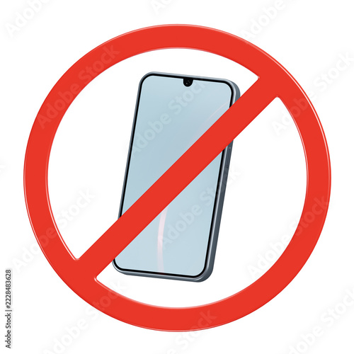 No Smartphone Sign 3D Render. Smartphone Usage Prohibition Sign.