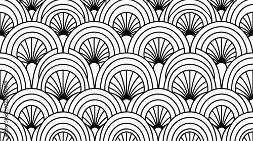 Obraz na plátně Black and white seamless geometric fan pattern featuring repeating semicircular
