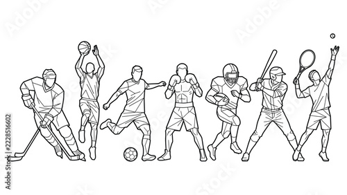 Athletic silhouette group representing various popular team sports.