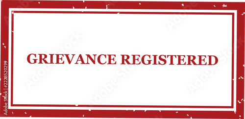 Red rubber stamp with the text grievance registered, featuring a double rectangular border, isolated on a white background, style