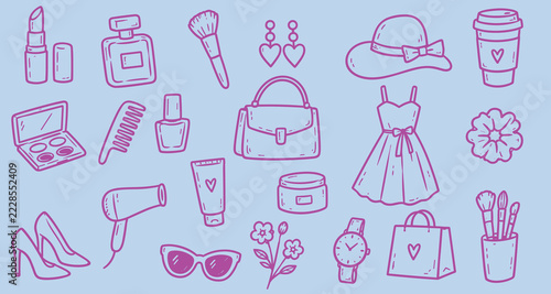  Hand Drawn Beauty and Fashion Doodle Icon Collection