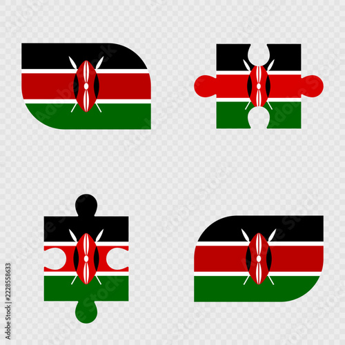 Kenya Flag Rounded Shapes and Puzzle Set.
