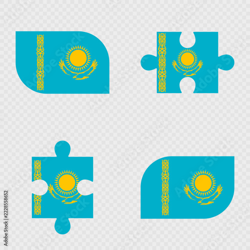 Kazakhstan Flag Rounded Shapes and Puzzle Set.