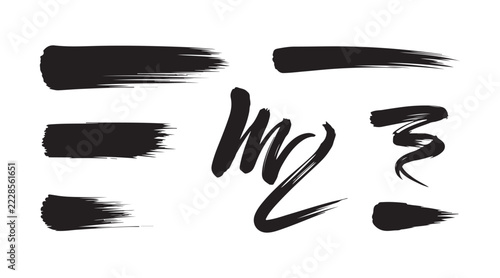 Horizontal paint brush strokes and scribble lines for creative graphic design and artistic textures.