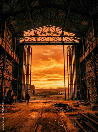 Abandoned Warehouse Entrance With Sunset View