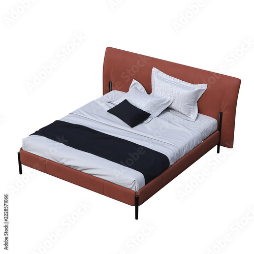 double bed isolated on a transparent background, furniture for the bedroom interior, 3D illustration, cg render