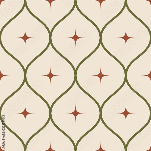 Vintage floral ogee pattern vector graphic with green and red