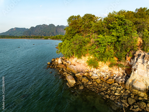Top view Sea Shore at southeast asia Thailand beautiful seacoast in summer season, Nature environment and Travel background