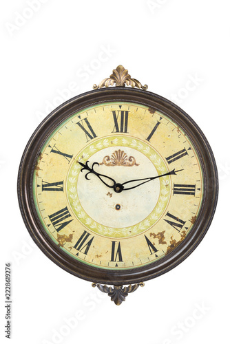 Obraz na plátně Ornate wall clock with Roman numerals and decorative metal frame on a white back