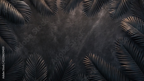 Dark background with palm leaves