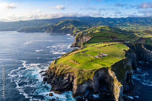 Obraz na plátně Atlantic coastal cliffs and rocky shoreline at Cape Cintrao on Sao Miguel Island