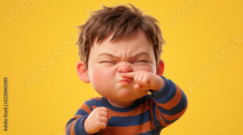 Boy picking his nose with disgusted face.