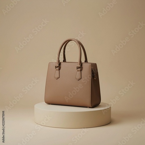 Elegant Leather Handbag Display On Podium Template
