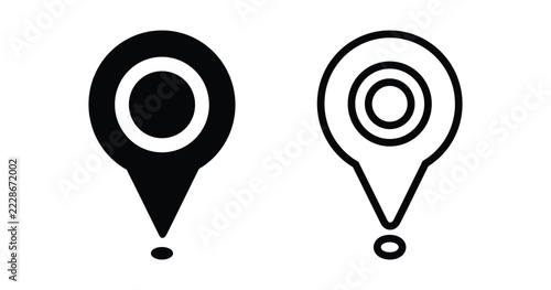 Location Pin Icon Set with Map Marker and Navigation Symbols. Outline and Solid Style Editable Vector Illustration.