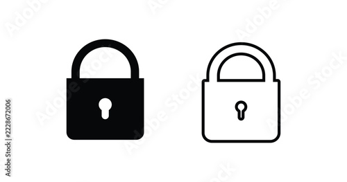 Padlock Icon Set with Keyhole and Lock Symbols. Outline and Solid Style Editable Vector Illustration.