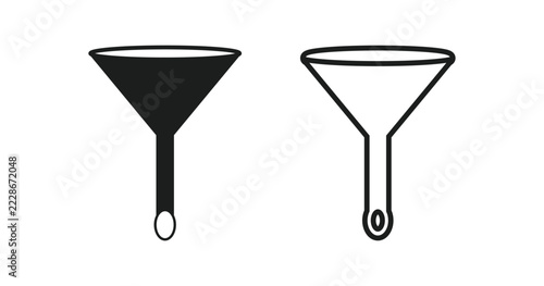Funnel Icon Set with Filter, Strainer and Filtration Symbols. Outline and Solid Style Editable Vector Illustration.