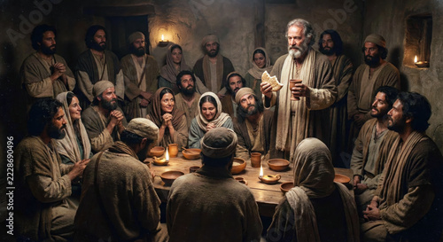 Apostle Peter Breaking Bread with Early Christians in Memory of Jesus