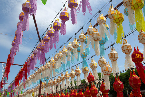 Paper lanterns hung at Northern Thai festivals.