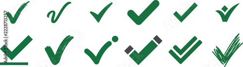 Collection of various green check mark icons and symbols
