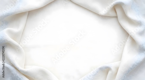 White fabric draped like a frame with subtle blue edges and textured surface, creating a luxurious border for copy space.