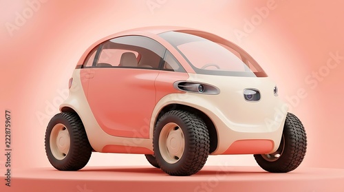 Small electric autonomous concept car in peach and cream colors on solid