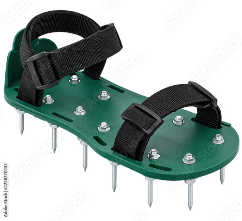 Obraz na plátně Garden lawn aerator sandals with adjustable straps and metal spikes