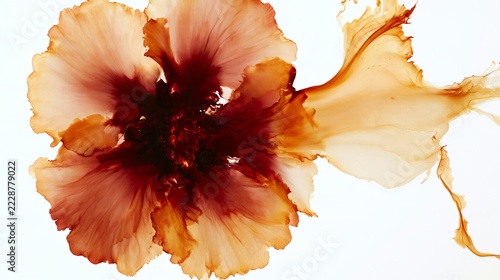 Watercolor pigment blooms radiate outward from several dark burgundy centers into pale rust and golden edges, creating organic flower-like shapes without depicting recognizable blossoms