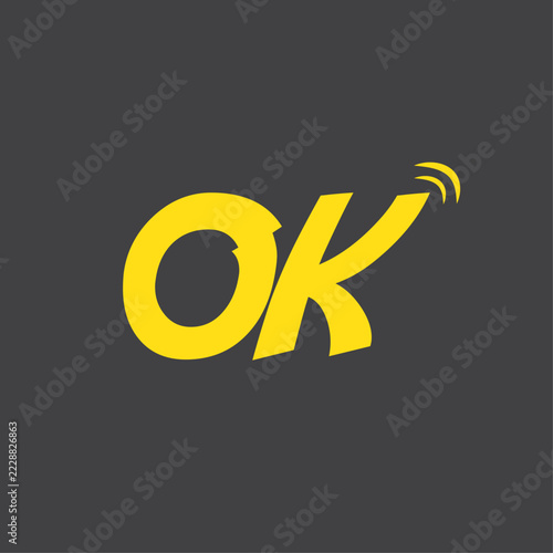 Modern OK Letters Typography Logo Template with Signal Wave Symbol