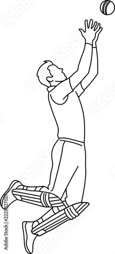 Dynamic Cricket Fielding Catch Pose - Modern Line Art Vector Design