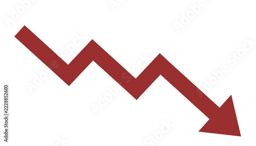 Red downward arrow graph on transparent grid background symbolizing financial loss and market drop