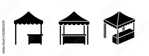 Festival Market Stall and Kiosk Icons Set - Street Vendor Booths and Event Tents