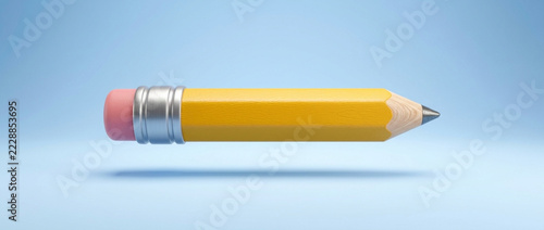 Yellow pencil with pink eraser levitating on a light blue background studio shot concept of creativity and ideation