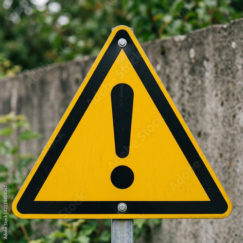 Yellow Exclamation Mark Warning Sign Outdoors Caution Signpost Danger Alert Symbol