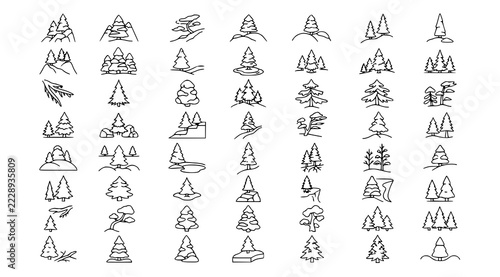Snowy Alpine Trees and Winter Landscape Icons