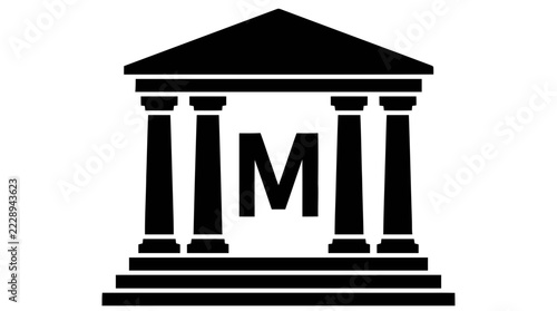 Vector illustration of museum building icon with letter m on a transparent background