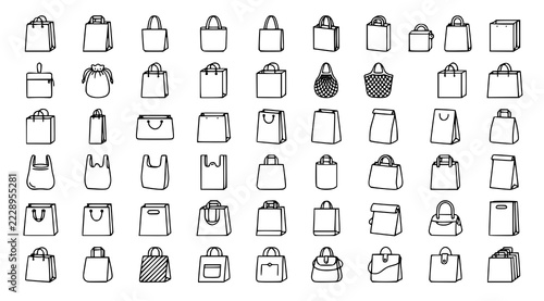 Shopping Bag Collection Line Art Icons