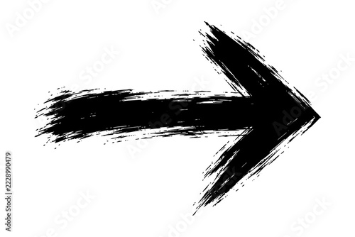Black grunge brush stroke arrow vector icon pointing to the right