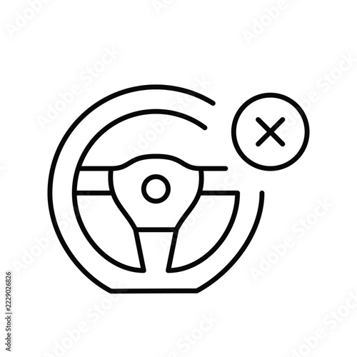 Steering wheel and cross. Driving prohibition. Pixel perfect vector icon