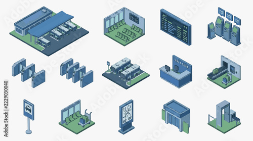 Isometric Icons Set for Office and Workspace Technology Solutions