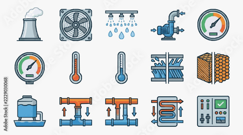 HVAC and Plumbing Systems Infographic Icons Set for Technical Diagrams